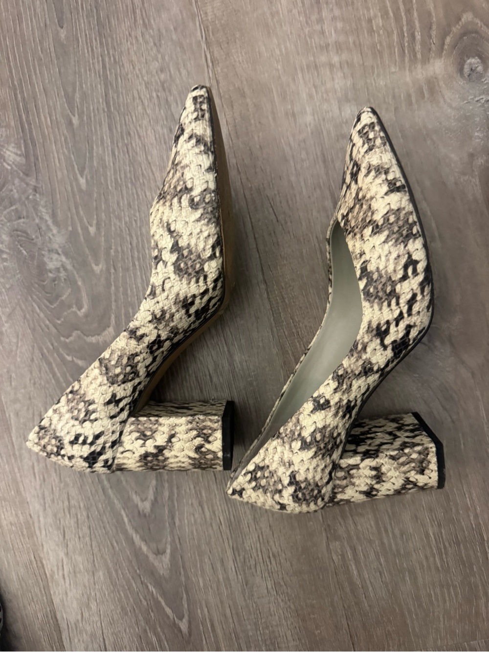 1. State Snake-Print Block Heel Pumps - Cream and Black